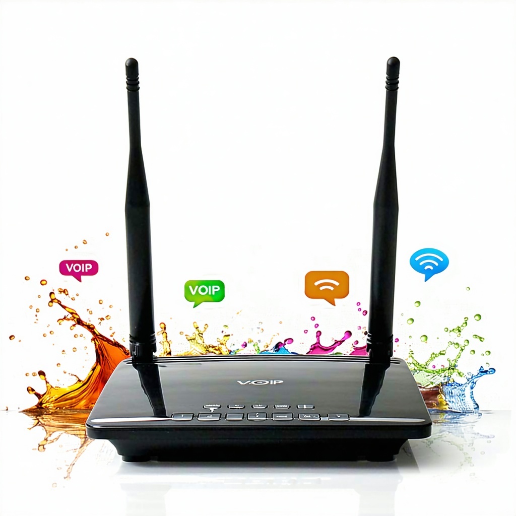 The image features an Wifi setup prominently displayed against a clean white background The Internet device adorned with vibrant colors showcases various buttons and indicators that highlight its modern design Surrounding the device splashes of color