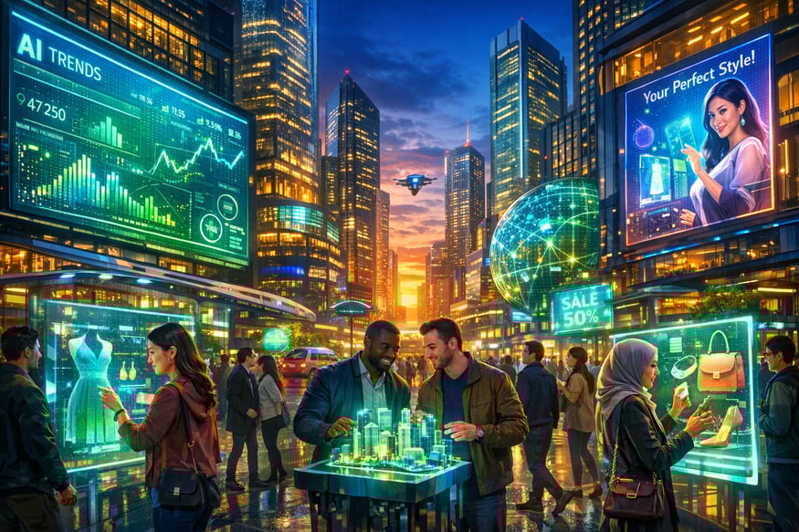 cinematic Envision a bustling futuristic cityscape where advanced technology seamlessly integrates with everyday life Skyscrapers adorned with digital-1