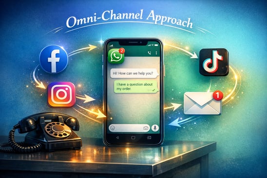 cinematic The image features a vibrant collage showcasing various digital communication platforms and tools essential for an omnichannel approach At t