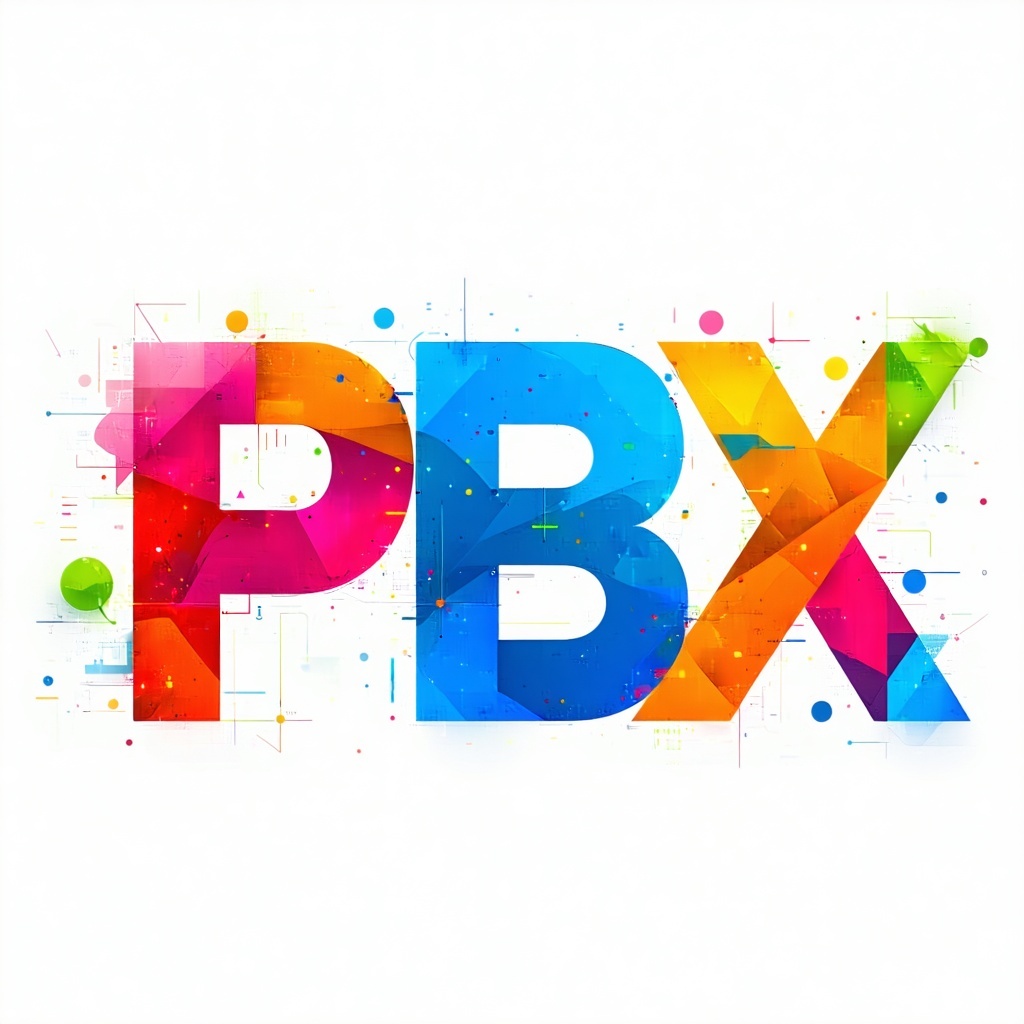 Create a vibrant image featuring a PBX Private Branch Exchange system that seamlessly integrates into a pristine white background The PBX system should be depicted in a dynamic and colorful design incorporating elements such as bright hues playful sh