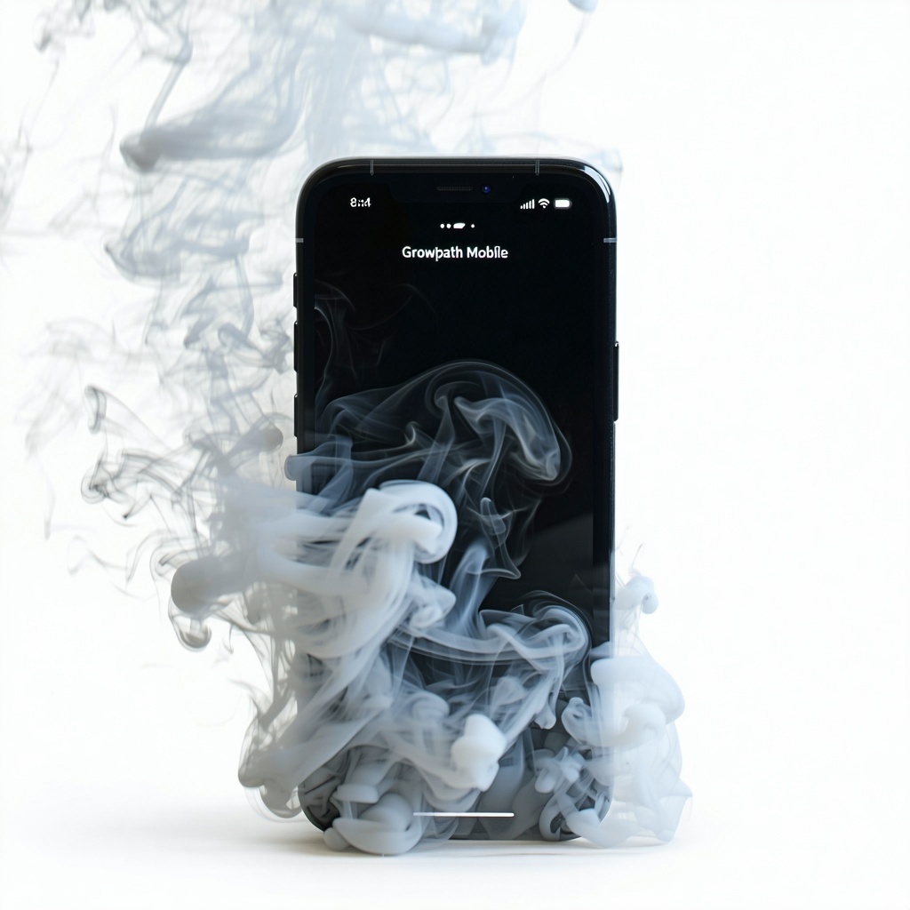 I require a mockup of a cellphone that features a transparent background allowing for versatile use in various settings Behind the phone I would like billowing smoke to create a sense of depth and atmosphere while ensuring that the phone itself remai-3